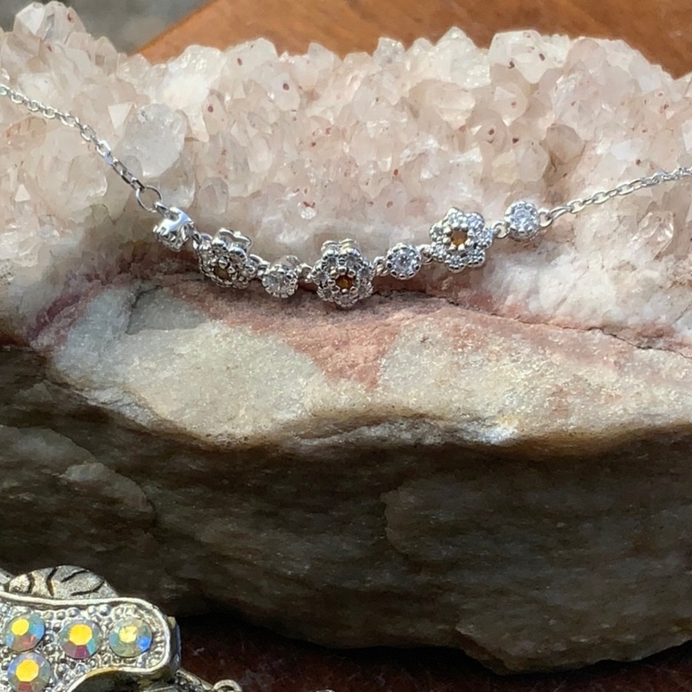 TOURMALINE & CZ 925 STERLING SILVER BRACELET, 7 INCHES